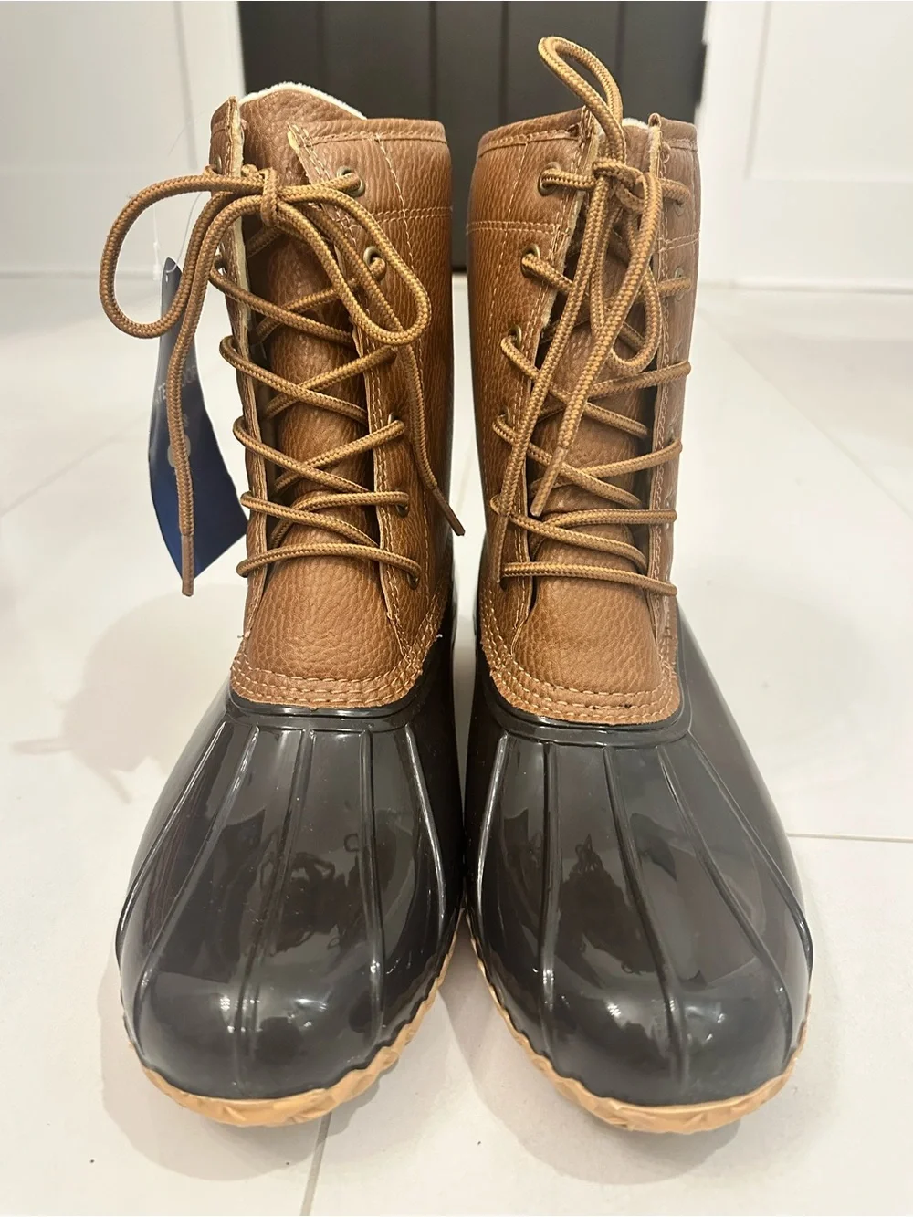 Waterproof Brown and Black Lace-Up Duck Boots - Women's (New with tags)